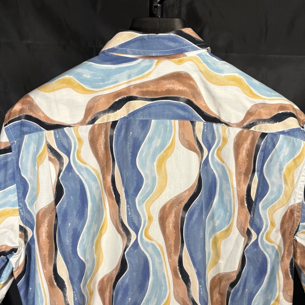 Maus & Hoffman Men's Casual Blue and Tan Wave Shirt Made in Italy Sz L - Picture 9 of 10